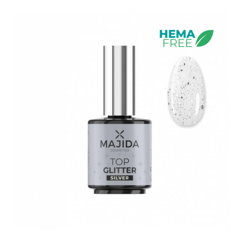 Топ със сребърни частици Majida Glitter Silver 15 мл. Топ със сребърни частици Majida Glitter Silver 15 мл.